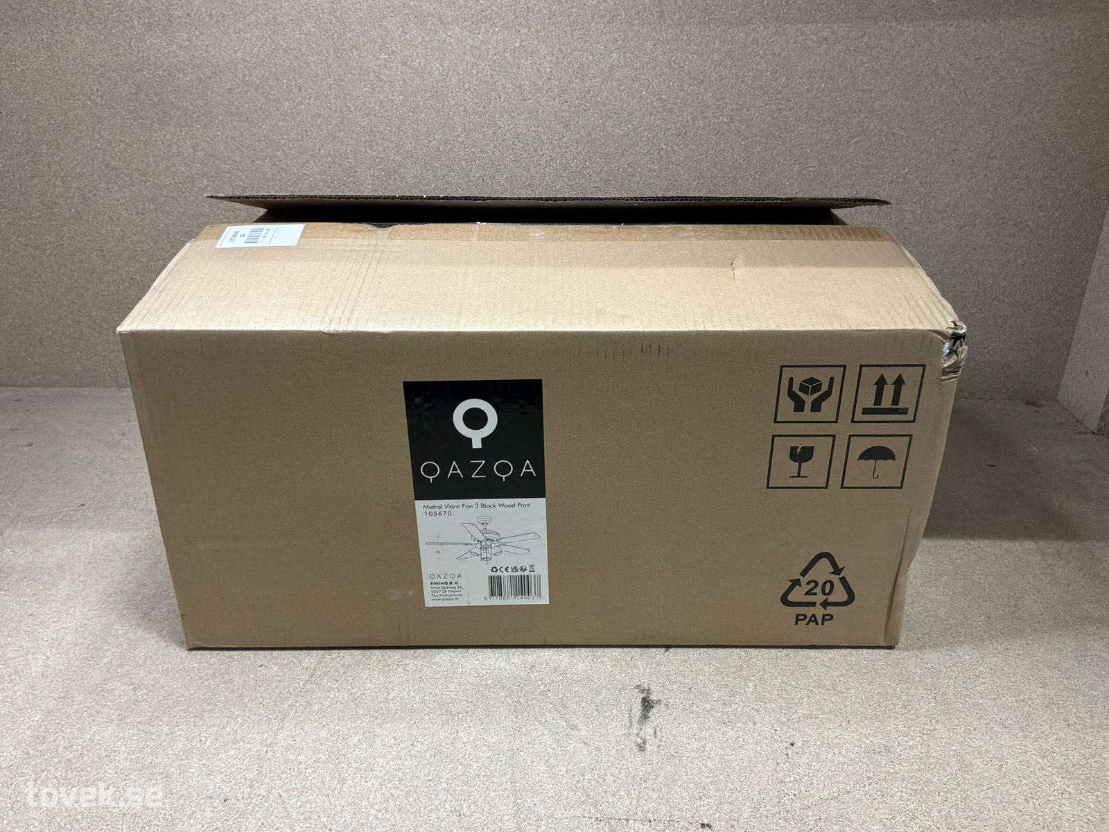 Takfläkt, Qazqa, Mistral Vidro Fan 3 Black Wood Print på auktion i Ätran hos Toveks Auktioner