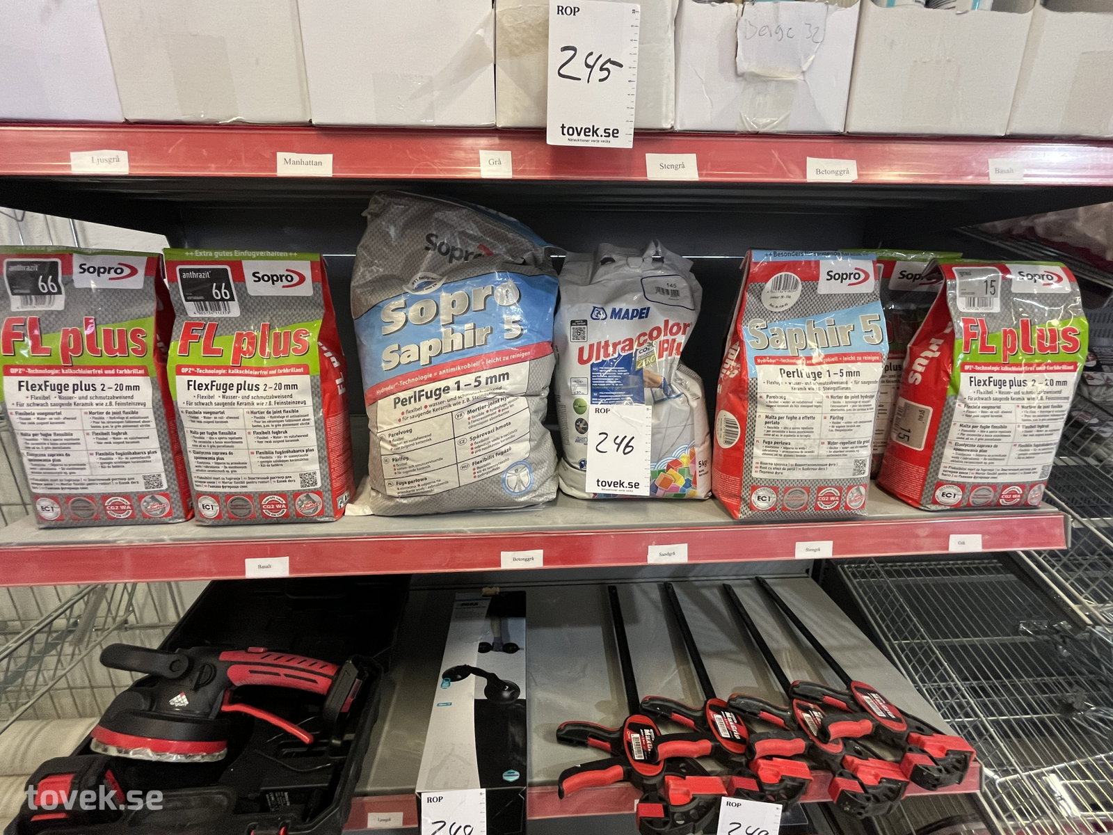 Sopro FL plus & Saphir 5 samt Mapei Ultracolor Plus flexfogmassor på auktion i Östersund hos Toveks Auktioner