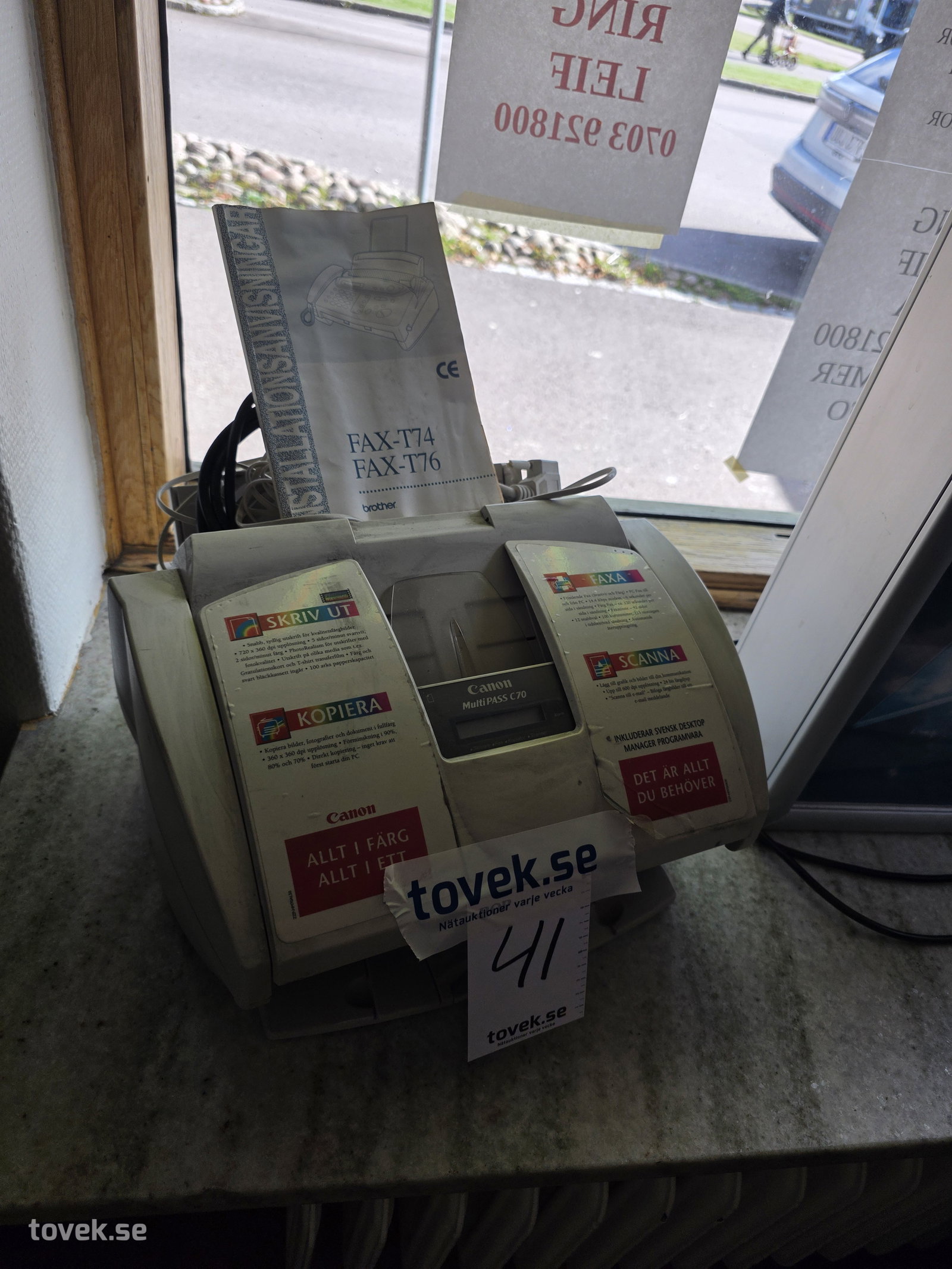 Fax/Skrivare Canon samt äldre kassaapparat på auktion i Filipstad hos Toveks Auktioner